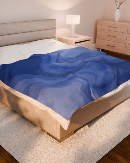 Deep Blue Wavey Velveteen Plush Blanket, 60" x 80"