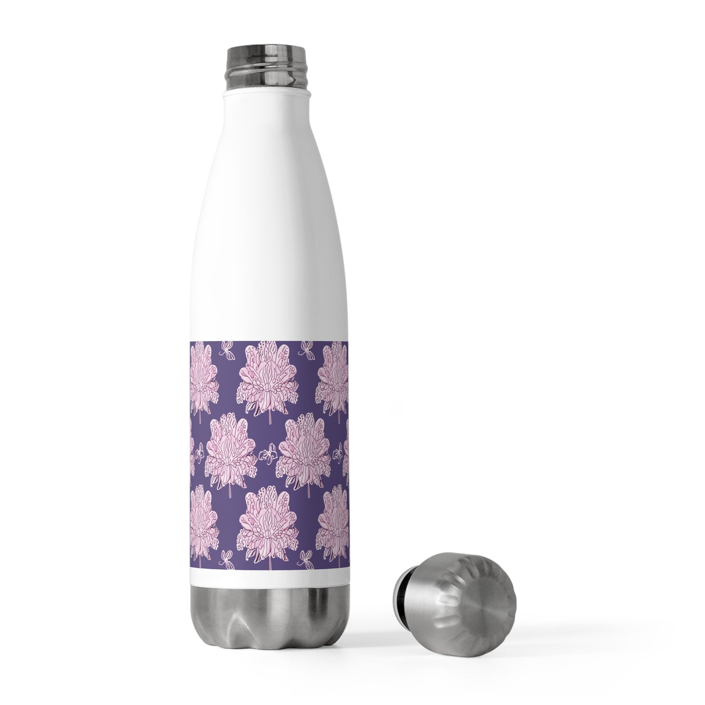 Magenta Floral Butterflies 20oz Insulated Water Bottle