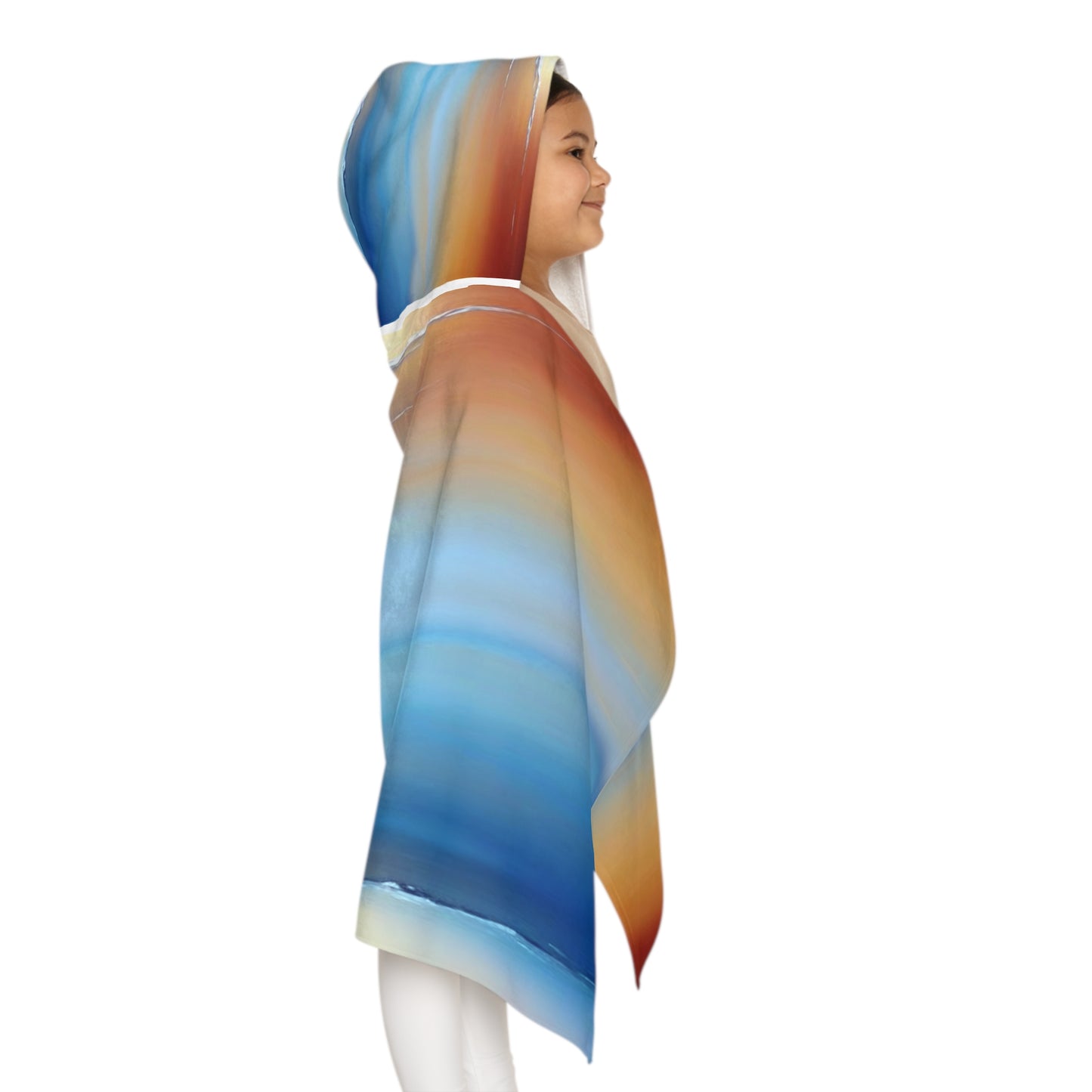 Blue Sea Red Orange Fog Youth Hooded Towel, 24" x 48"