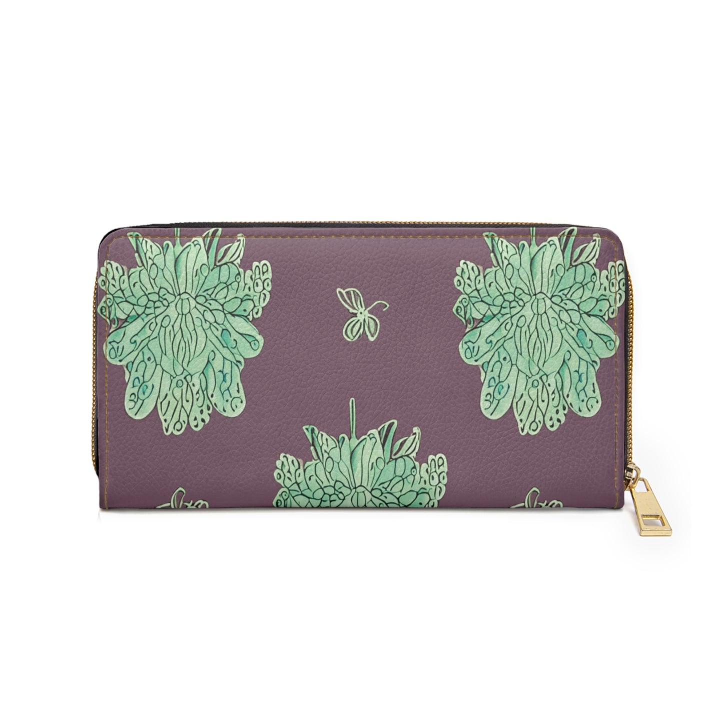Mint Green Floral Butterflies Elegant Abstract Zipper Wallet - Stylish & Functional Accessory for Everyday Use