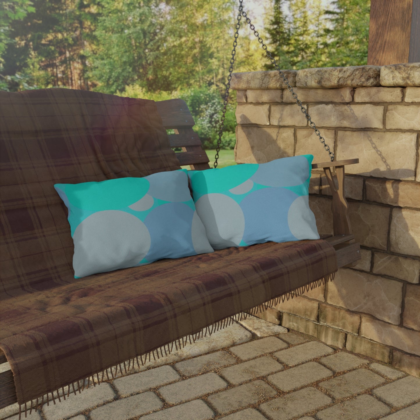 Pastel Tan and Tif Patches 20" x 14" Outdoor Pillow
