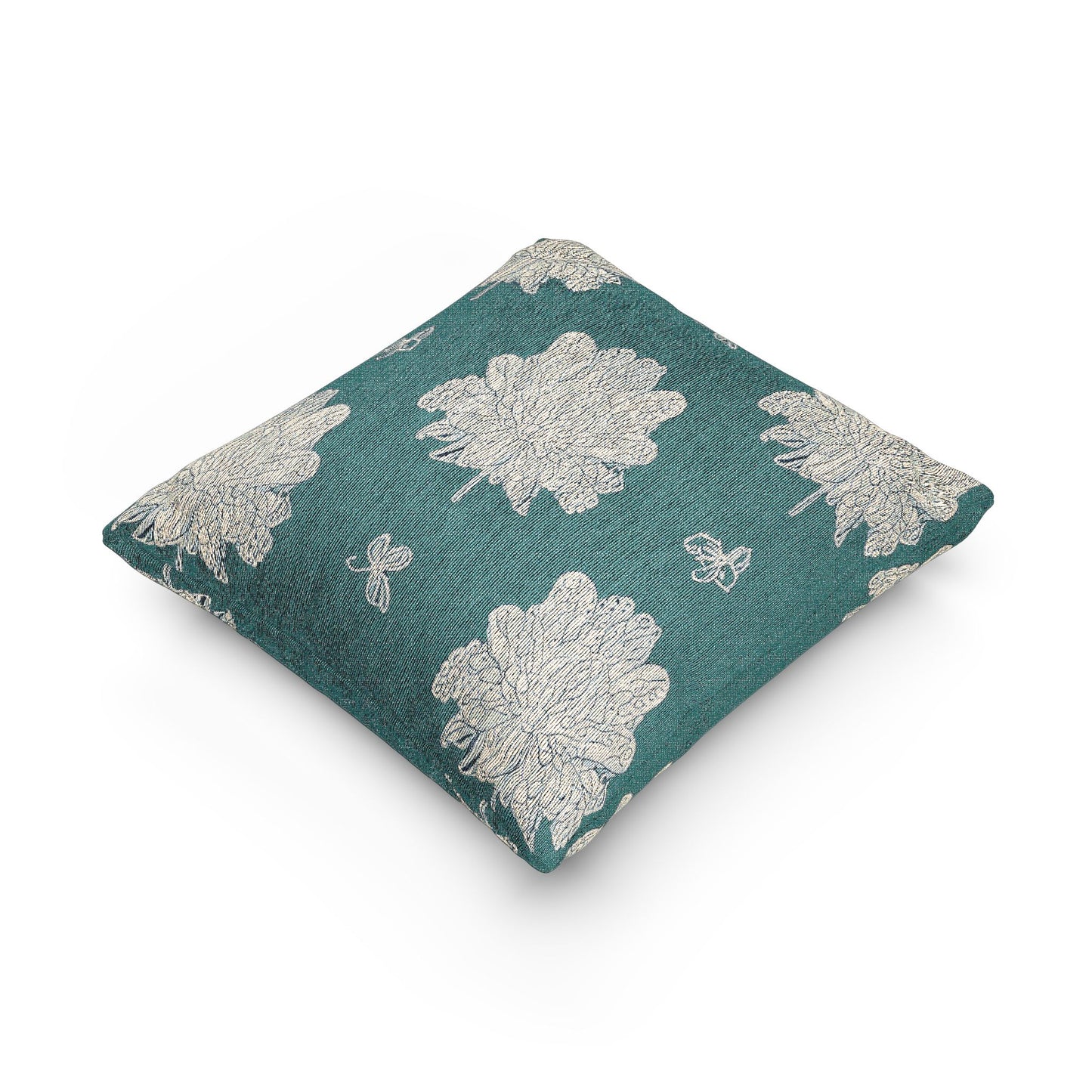 Tif Green White Floral Butterflies Woven Pillow, 17" x 18"