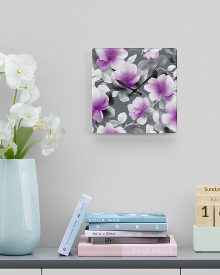 Purple Blossom Floral Bunch Acrylic Wall Clock, Round or Square, 10.75" x 10.75"