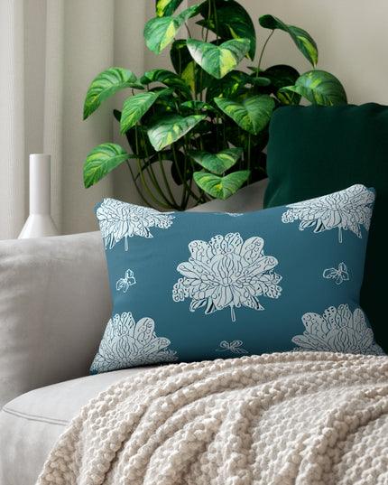Tif Green White Floral Butterflies Spun Polyester Lumbar Pillow, 20" x 14"