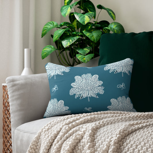 Tif Green White Floral Butterflies Spun Polyester Lumbar Pillow, 20" x 14"