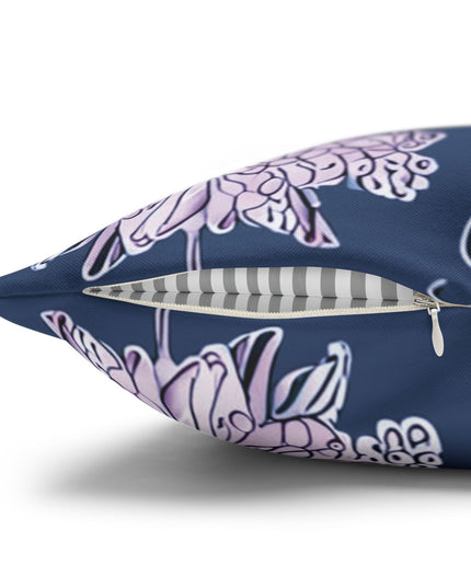 Purple White Floral Butterflies Spun Polyester Square Pillowcase, 14" x 14"