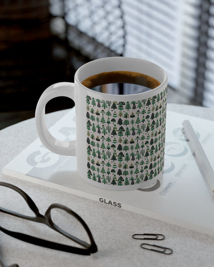 Mini Vintage Green Trees 20 oz White Glossy Jumbo Mug