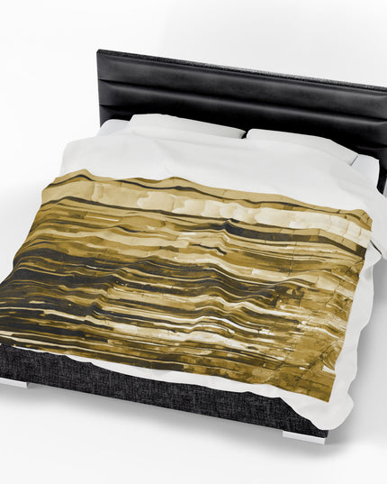 Striped Light Brown Velveteen Plush Blanket, 60" x 80"