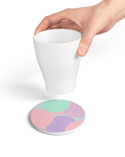 Pastel Peach and Soft Green Patches 4" x 4" Round Ceramic Coaster