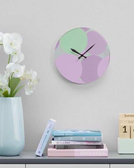 Pastel Lavender Purple and Soft Green Patches Acrylic Wall Clock, Round or Square, 10.75" x 10.75"