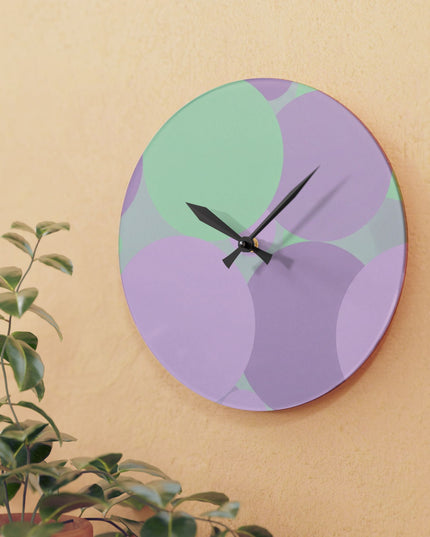 Pastel Lavender Purple and Soft Green Patches Acrylic Wall Clock, Round or Square, 10.75" x 10.75"