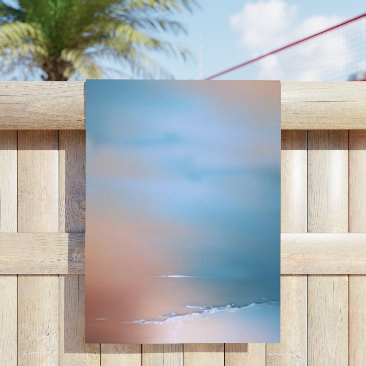 Blue Sea Peach Fog Beach Towel, 24" x 44"