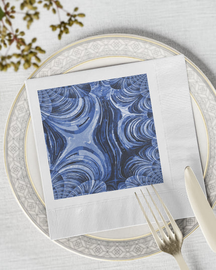 Uzi Spiral Deep Blue White Coined Napkins, 6.5" x 6.5"