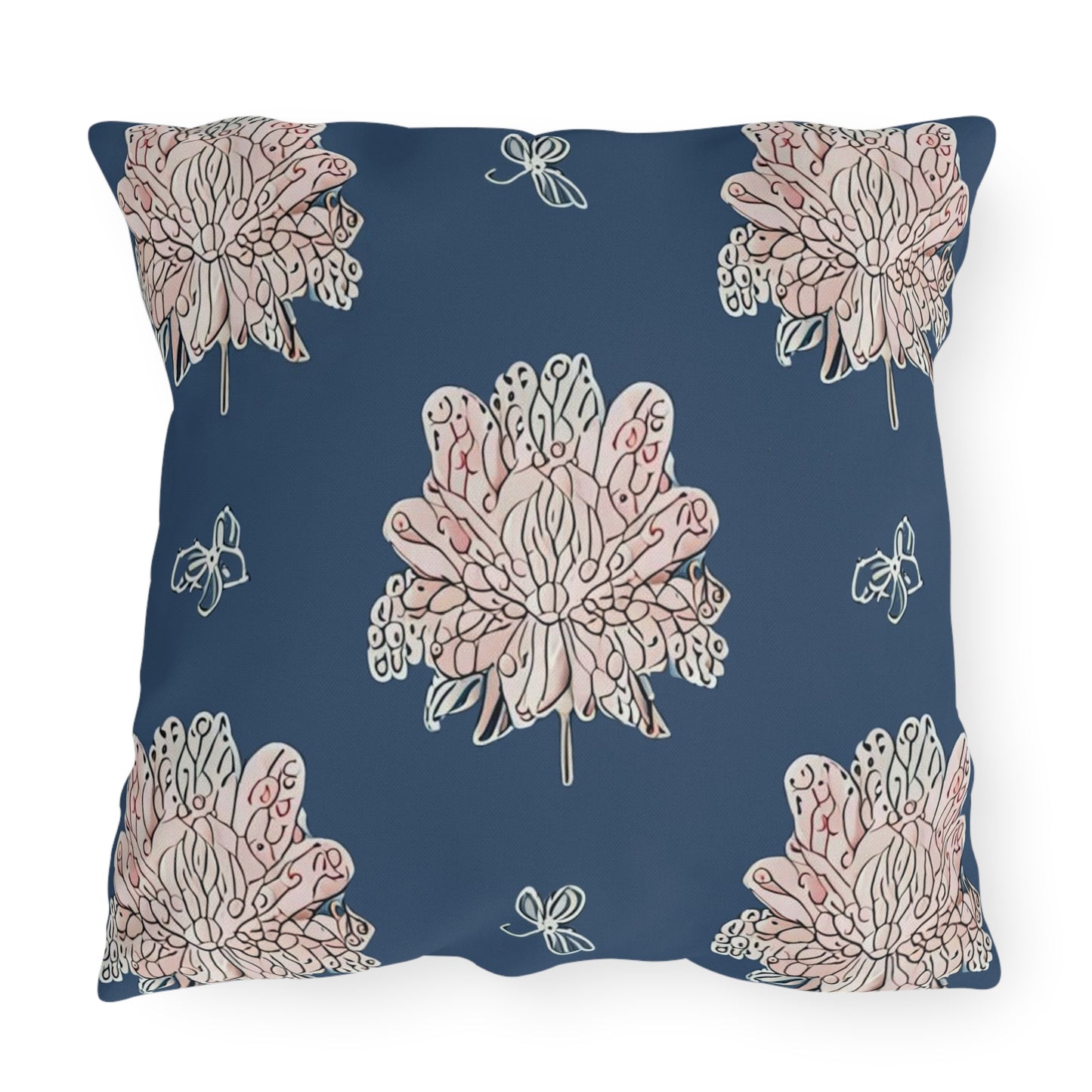 Rose White Floral Butterflies 20" x 20" Outdoor Pillow