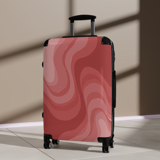 Power Red Wavey Medium Suitcase with built in lock, 4 double-wheels, telescopic handle, and ABS back hard-shell