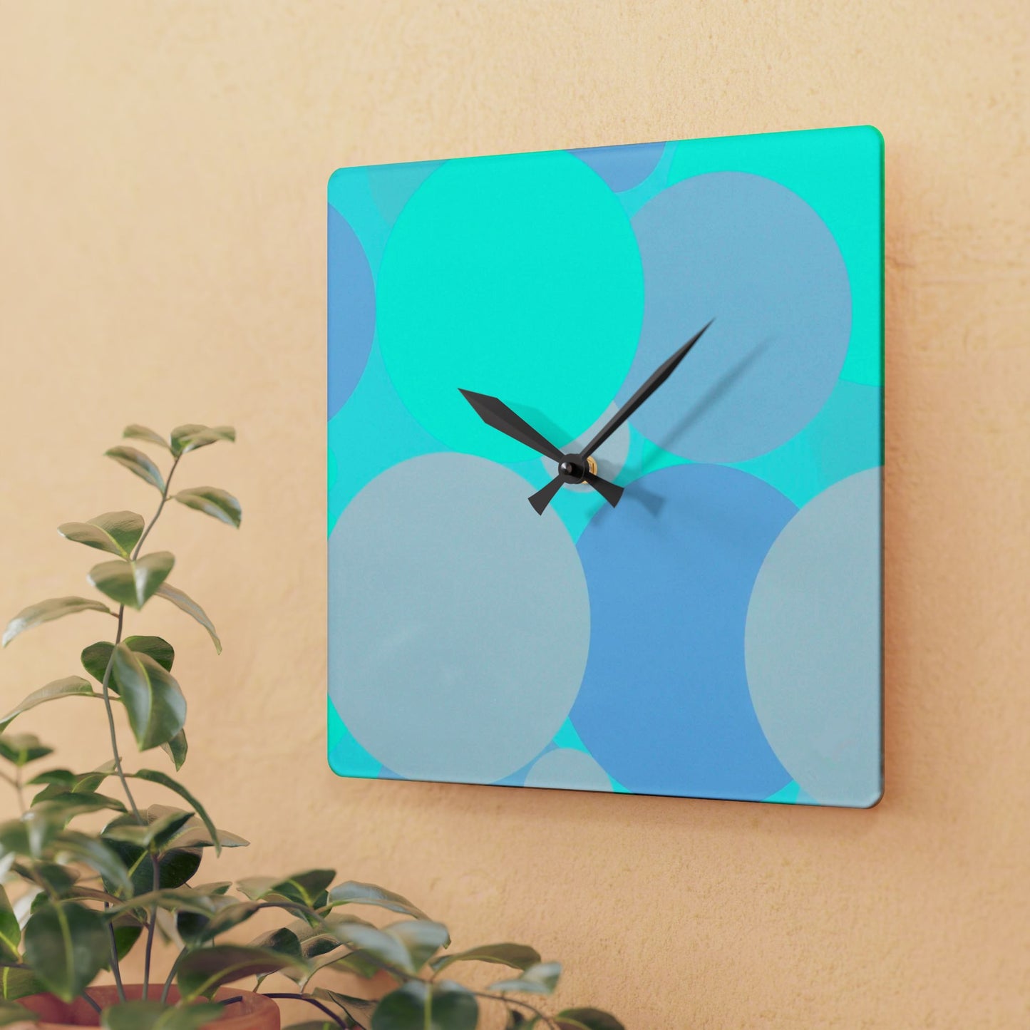 Pastel Tan and Tif Patches Acrylic Wall Clock, Round or Square, 10.75" x 10.75"