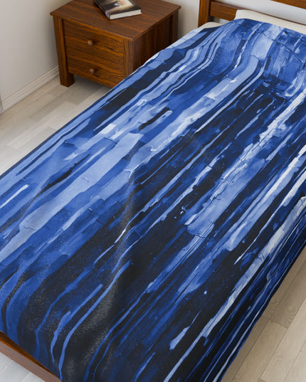 Striped Deep Blue Velveteen Plush Blanket, 60" x 80"