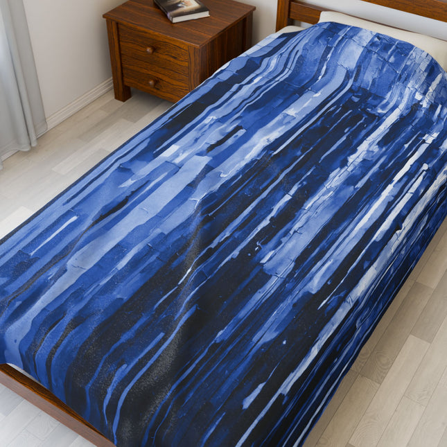 Striped Deep Blue Velveteen Plush Blanket, 60" x 80"
