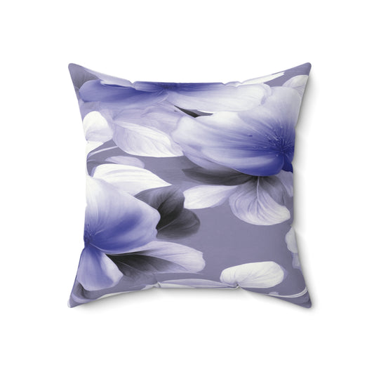 Indigo Blossom Floral Bunch Faux Suede Square Pillow, 18" x 18"