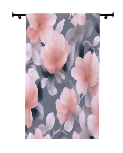 Peach and Blue Gray Floral Bunch Window Curtain, 50" x  84", blackout