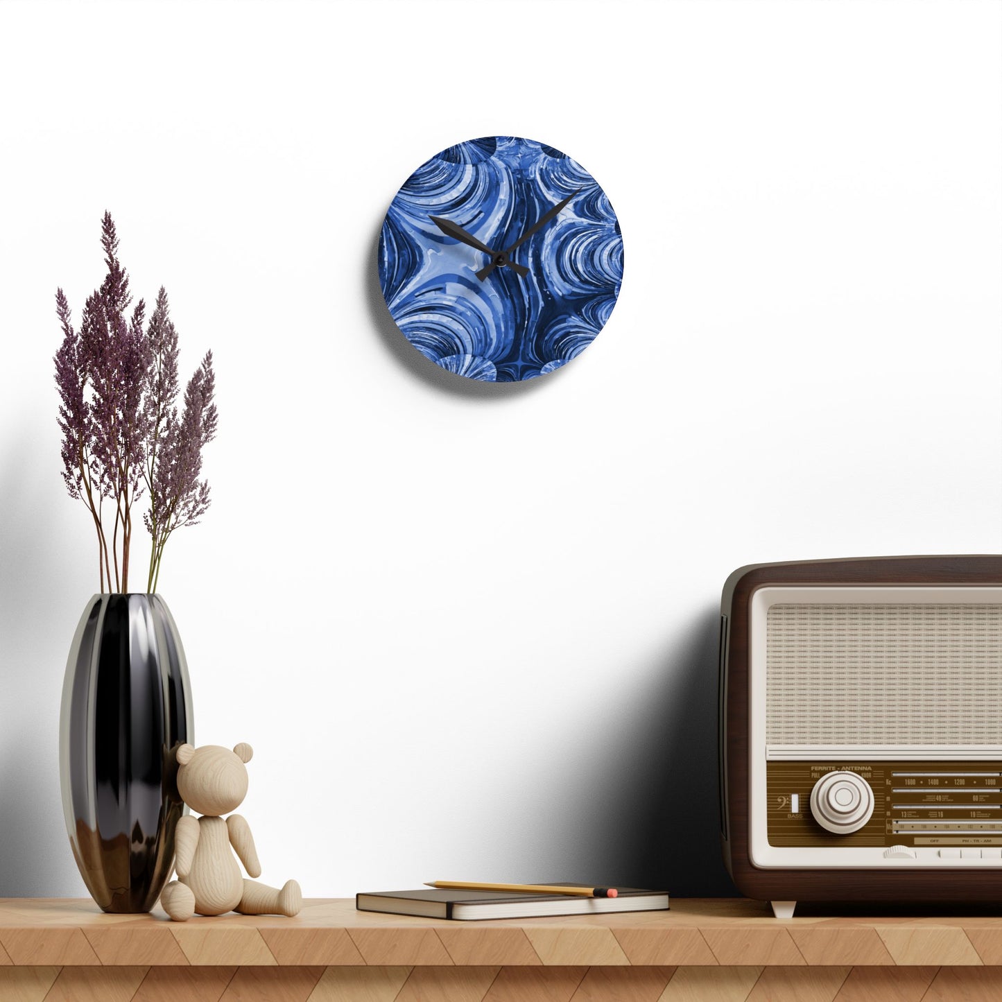 Uzi Spiral Deep Blue Acrylic Round Wall Clock, 8" x 8"