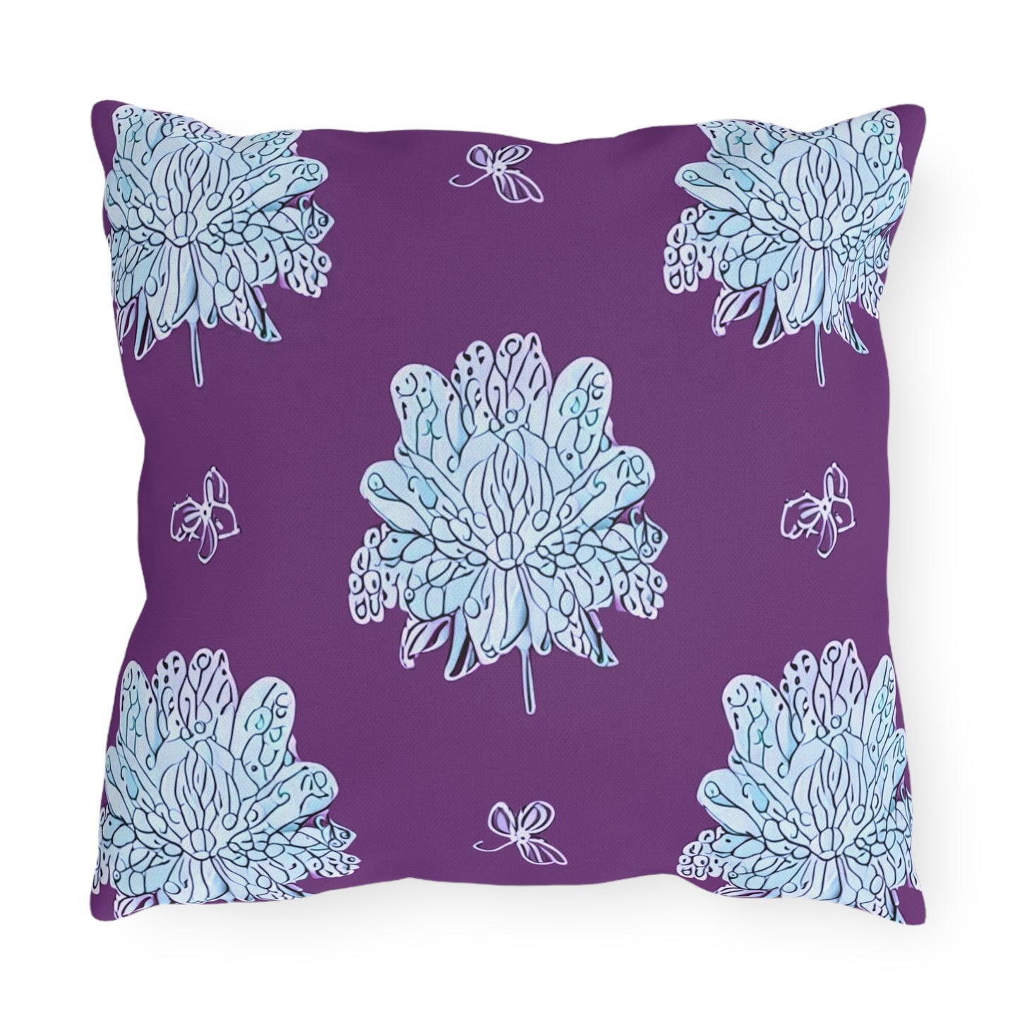 Blue Floral Butterflies 16" x 16" Outdoor Pillow