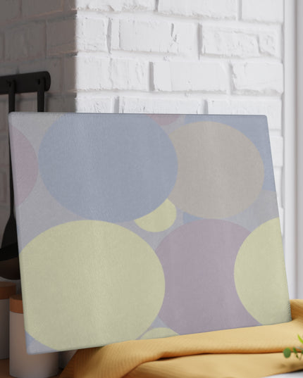 Pastel Soft Blue and Soft White Patches 11" x 15" Glass Cutting Board