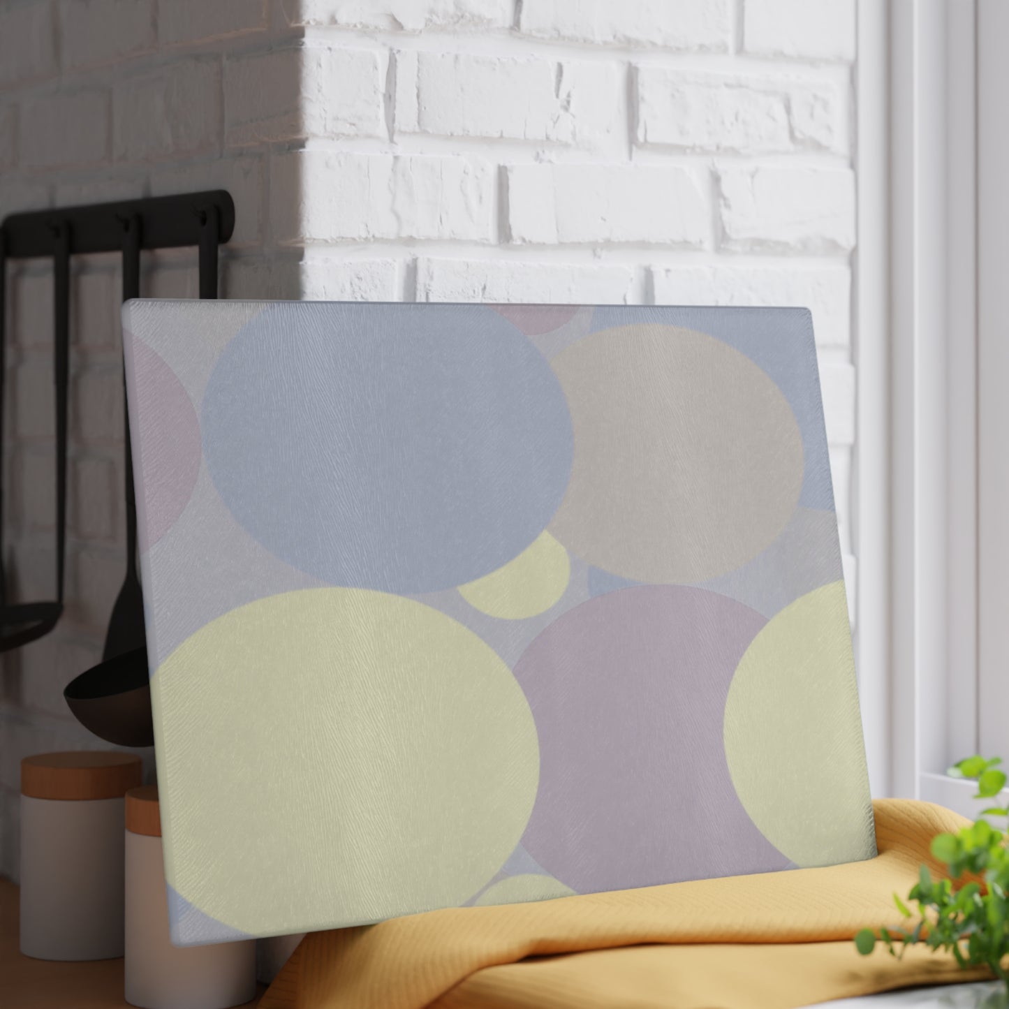 Pastel Soft Blue and Soft White Patches 11" x 15" Glass Cutting Board