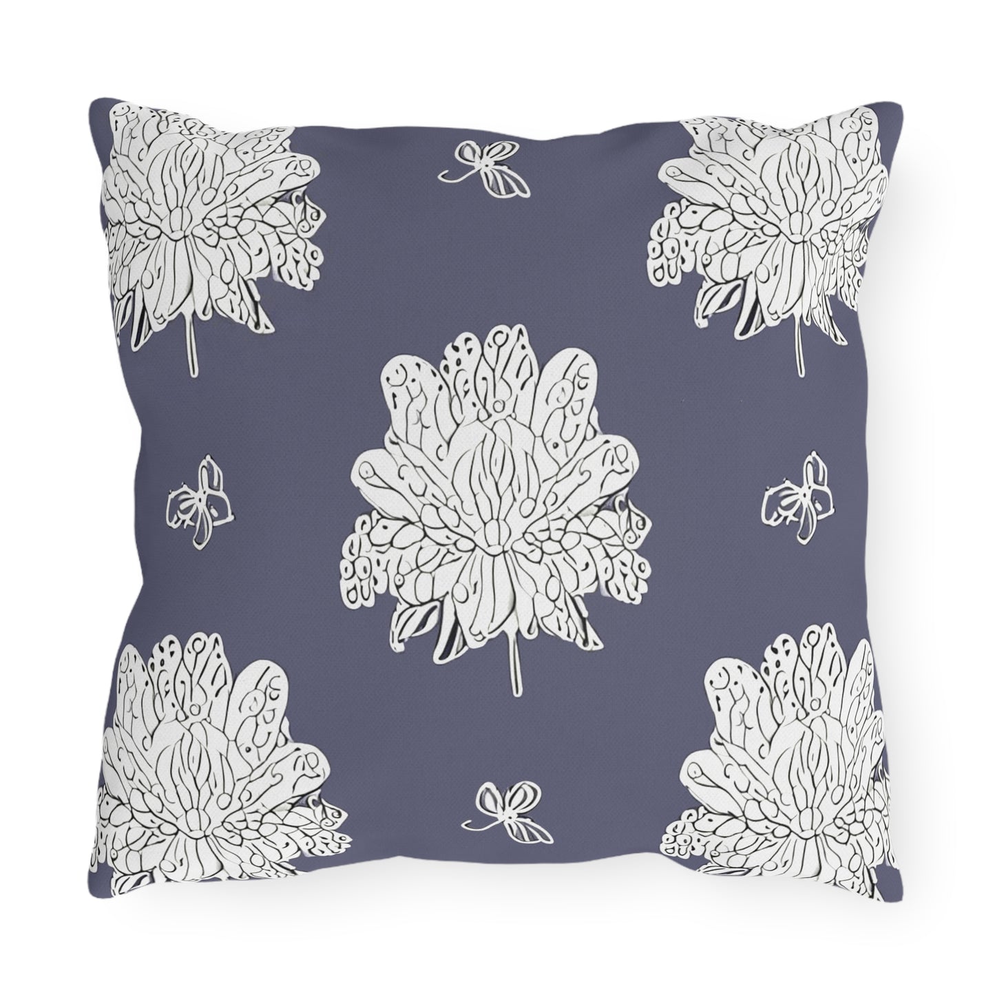 White Floral Butterflies 16" x 16" Outdoor Pillow