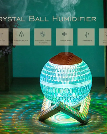Crystal LED Aromatherapy Essential Oil Diffuser with Wooden Stand