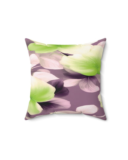 Lime Lavender Floral Bunch Faux Suede Square Pillow, 14" x 14"