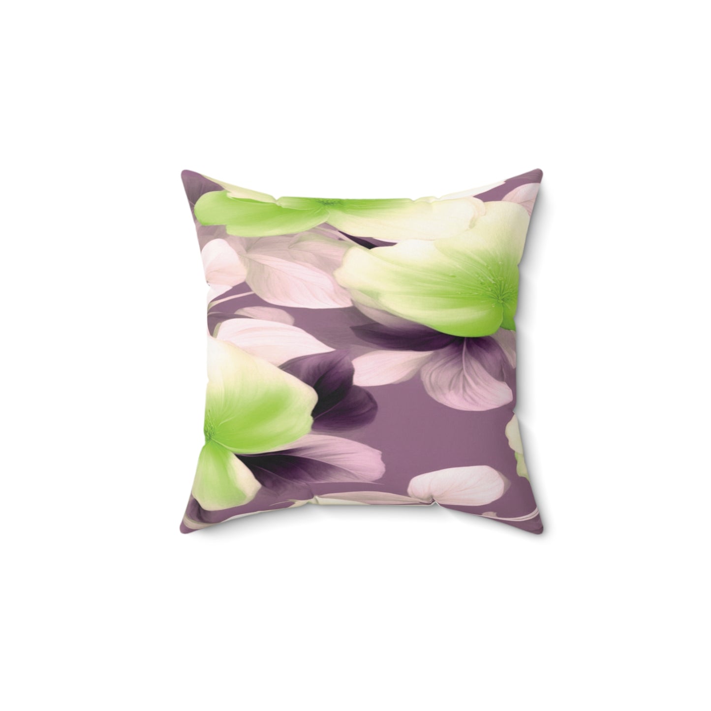 Lime Lavender Floral Bunch Faux Suede Square Pillow, 14" x 14"
