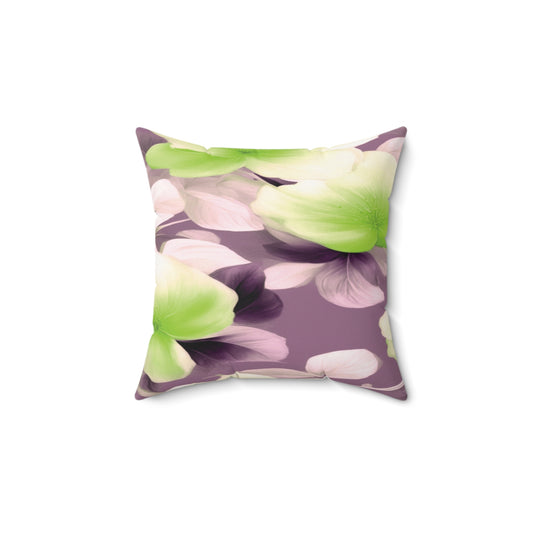 Lime Lavender Floral Bunch Faux Suede Square Pillow, 14" x 14"