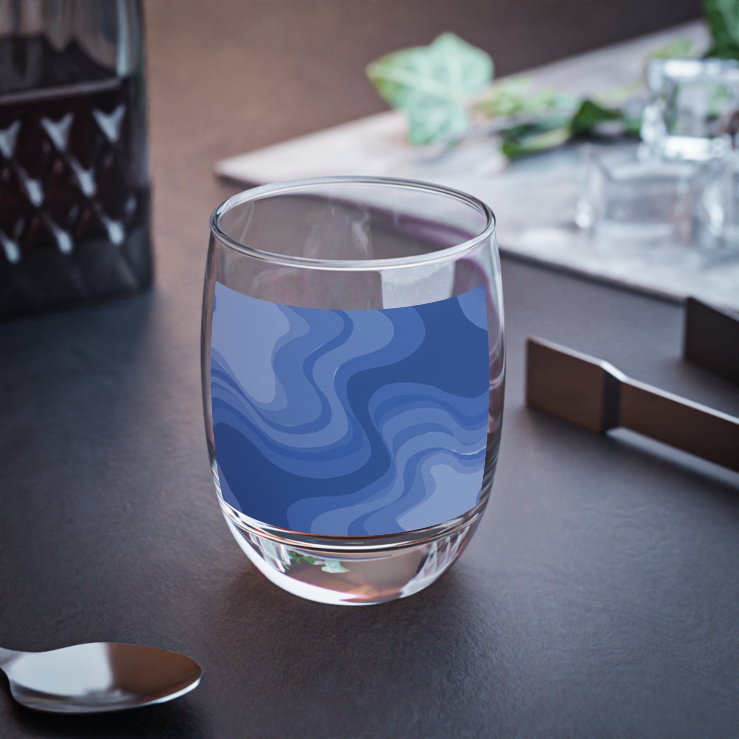 Deep Blue Wavey Whiskey Glass, 6 oz