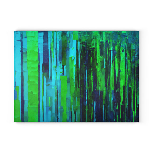 Striped Blue Green 11" x 15" Glass Cutting Board