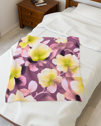 Lemon Blossom Floral Bunch Velveteen Plush Blanket, 30" x 40"