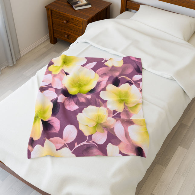 Lemon Blossom Floral Bunch Velveteen Plush Blanket, 30" x 40"