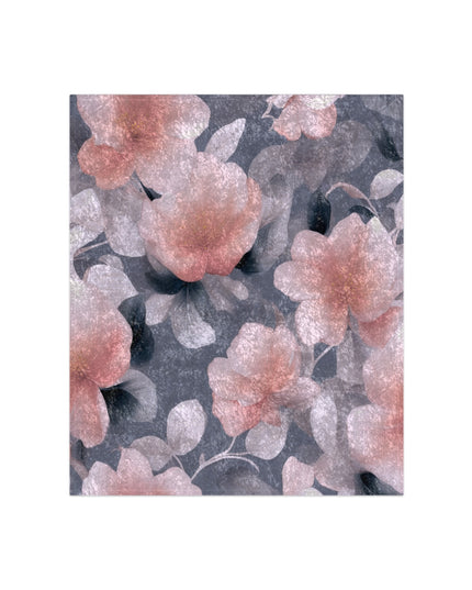 Peach and Blue Gray Floral Bunch Crushed Velvet Blanket, 50" x 60"