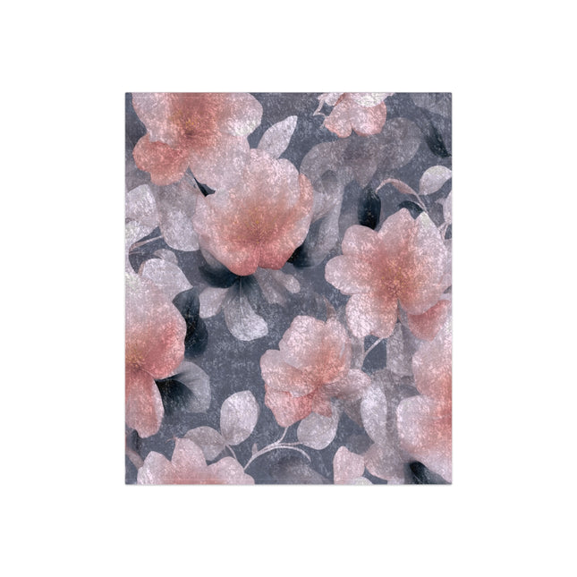Peach and Blue Gray Floral Bunch Crushed Velvet Blanket, 50" x 60"