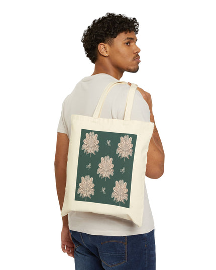 Soft White Floral Butterflies Cotton Canvas Tote Bag