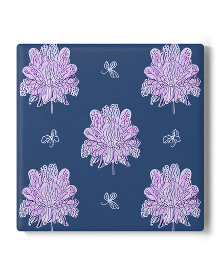 Purple White Floral Butterflies 4" x 4" Square Ceramic Coaster