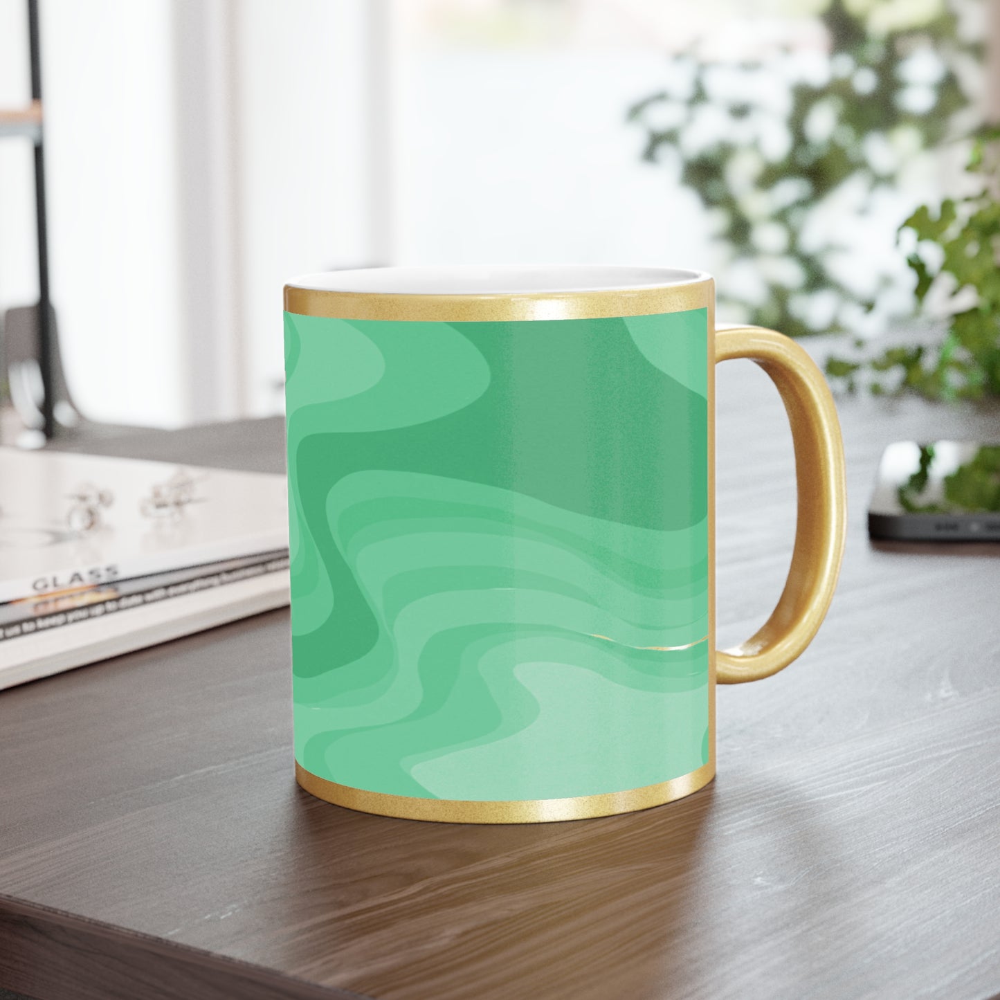 Mint Green Wavey 11 oz Metallic Mug (Silver\Gold)