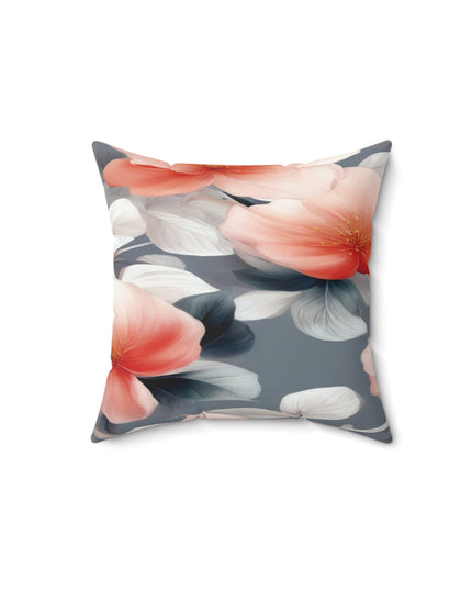 Red Blossom Floral Bunch Faux Suede Square Pillow, 14" x 14"