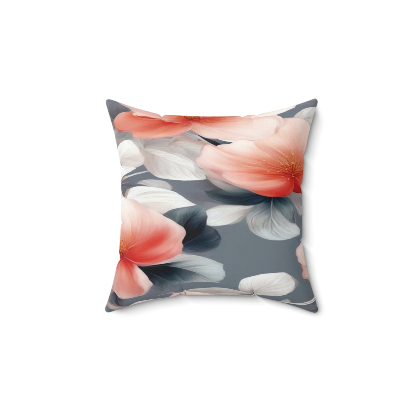 Red Blossom Floral Bunch Faux Suede Square Pillow, 14" x 14"