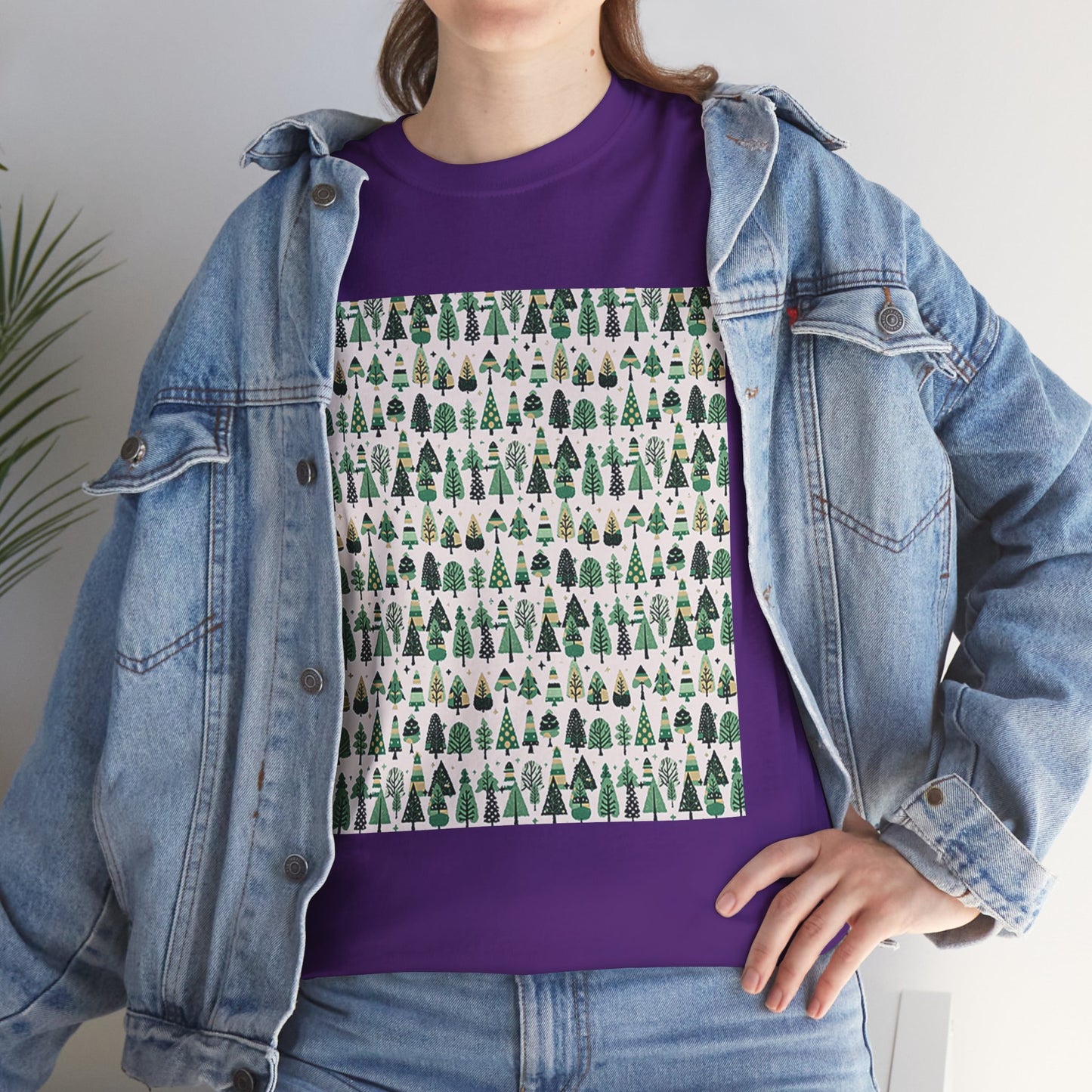 Mini Vintage Green Trees Unisex Heavy Cotton Tee, Medium