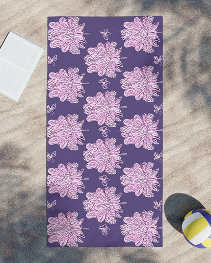 Magenta Floral Butterflies Beach Towel, 30" x 60"