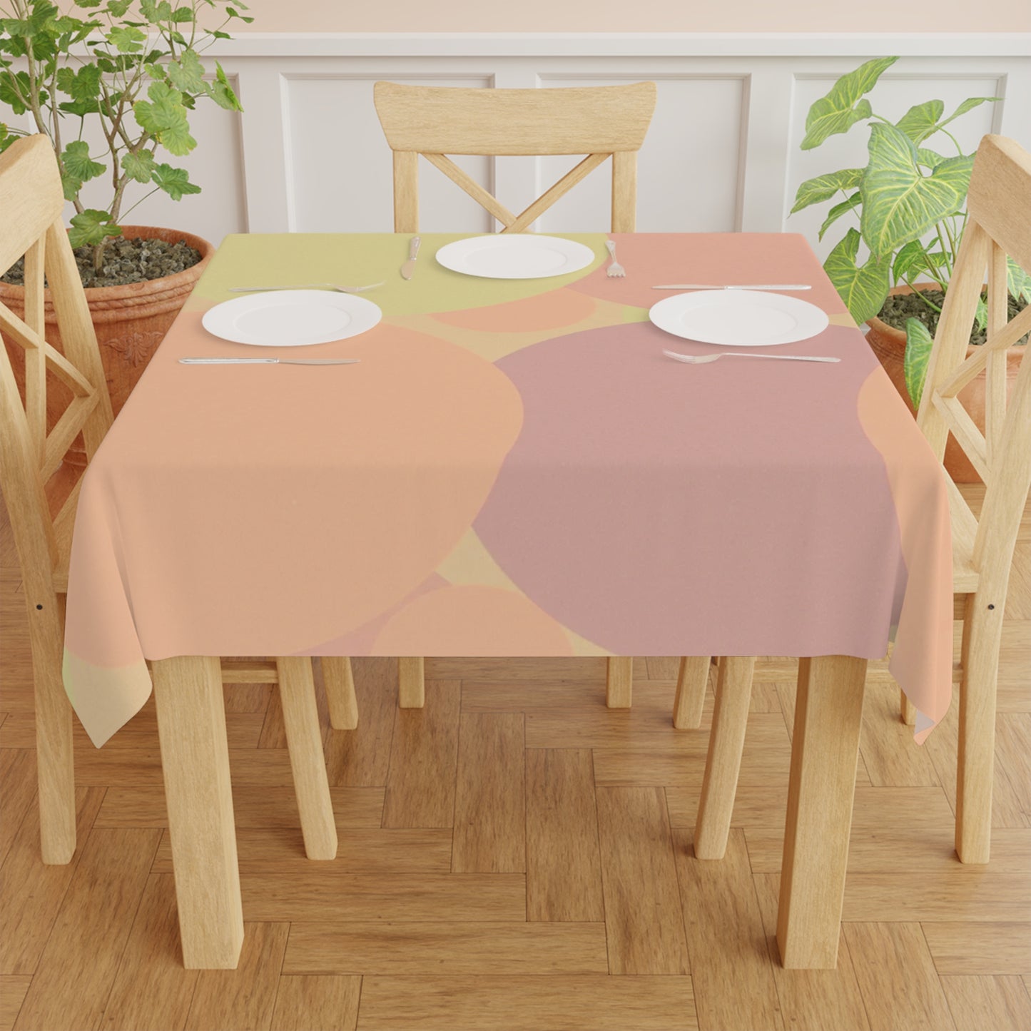 Pastel Hot Peach Patches Tablecloth, 55" x 55"