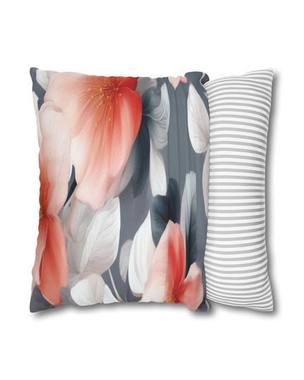 Red Blossom Floral Bunch Spun Polyester Square Pillowcase, 14" x 14"