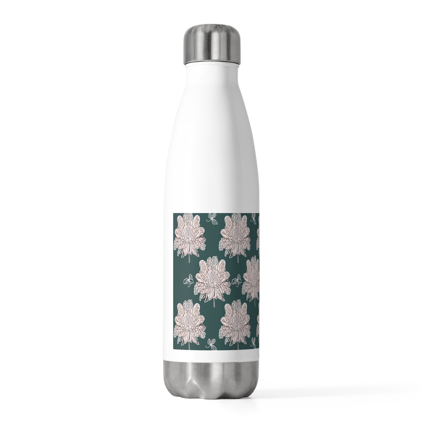 Soft White Floral Butterflies 20oz Insulated Water Bottle