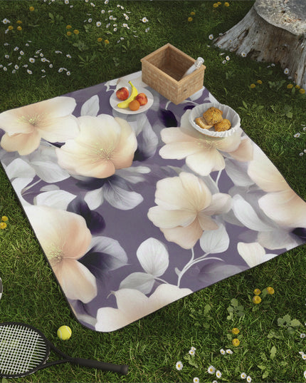 White Blush Floral Bunch 61" × 51" Picnic Blanket